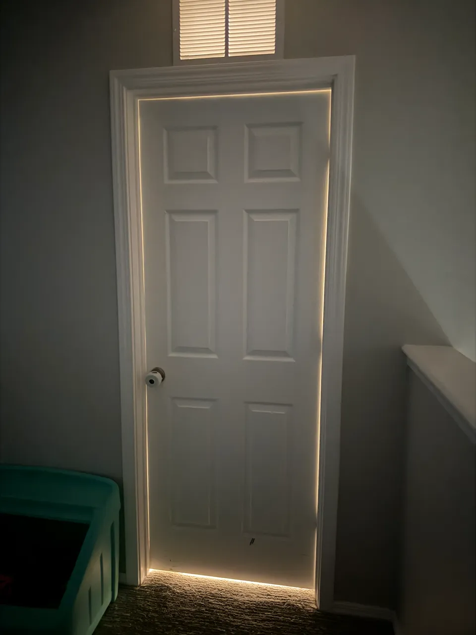 Light visible around all edges of a closed interior door